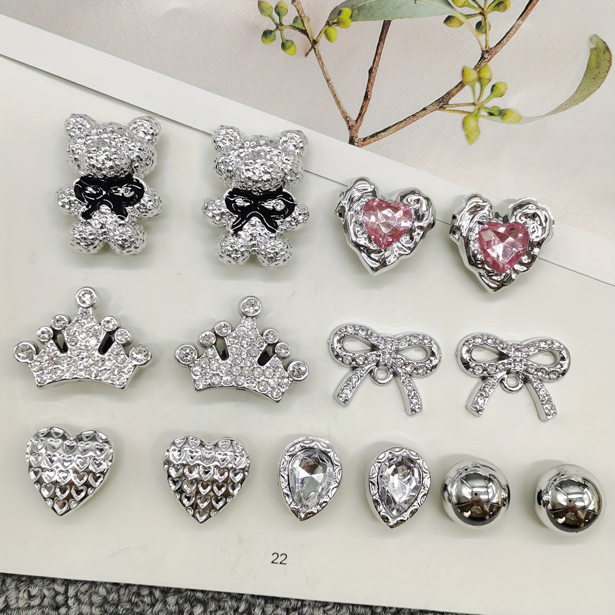 Women's Silver Water Droplet Shoe Charms with Rhinestones and Bow-Knot Decor