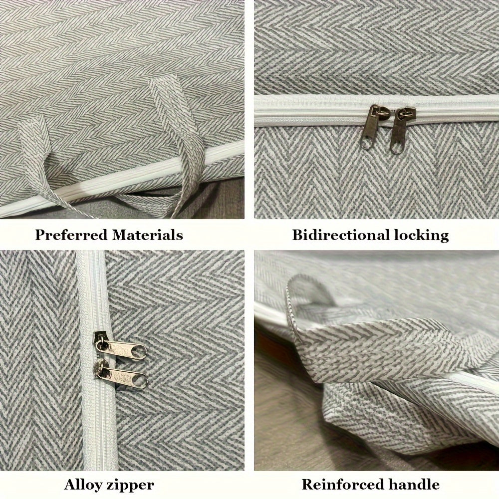 Large Non-Woven Fabric Storage Bag for Clothes Quilts and Blankets with Zipper and Hooks