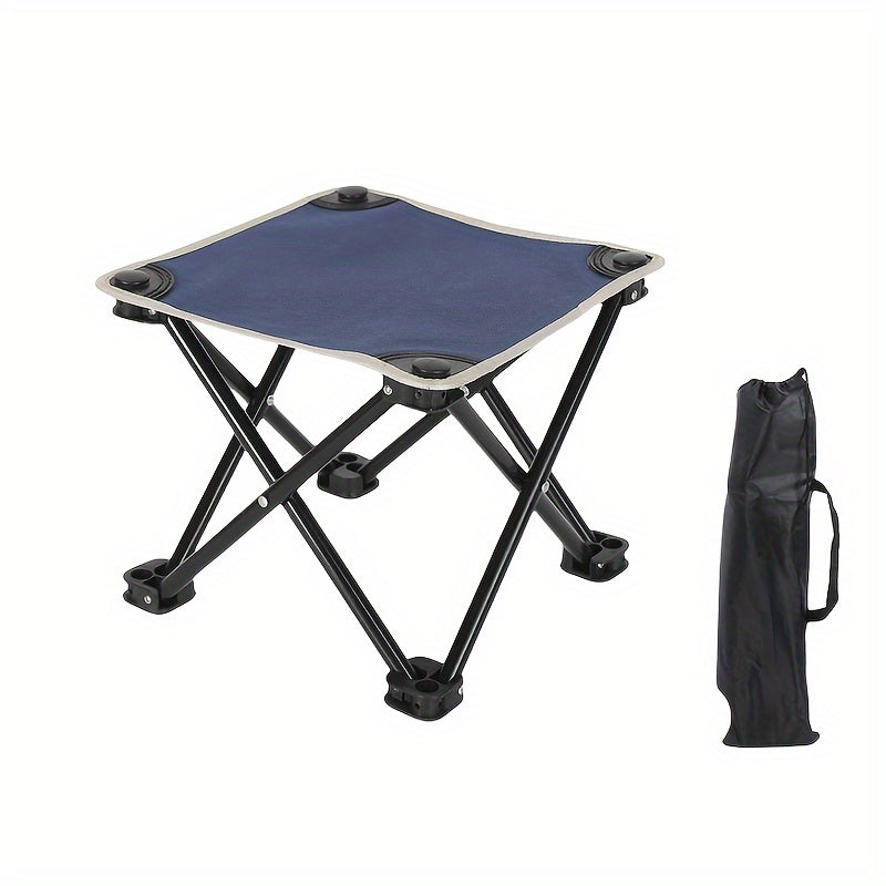 Portable Camping Stool with Storage Bag and Side Pocket, Stainless Steel Frame, Blue Mesh Seat