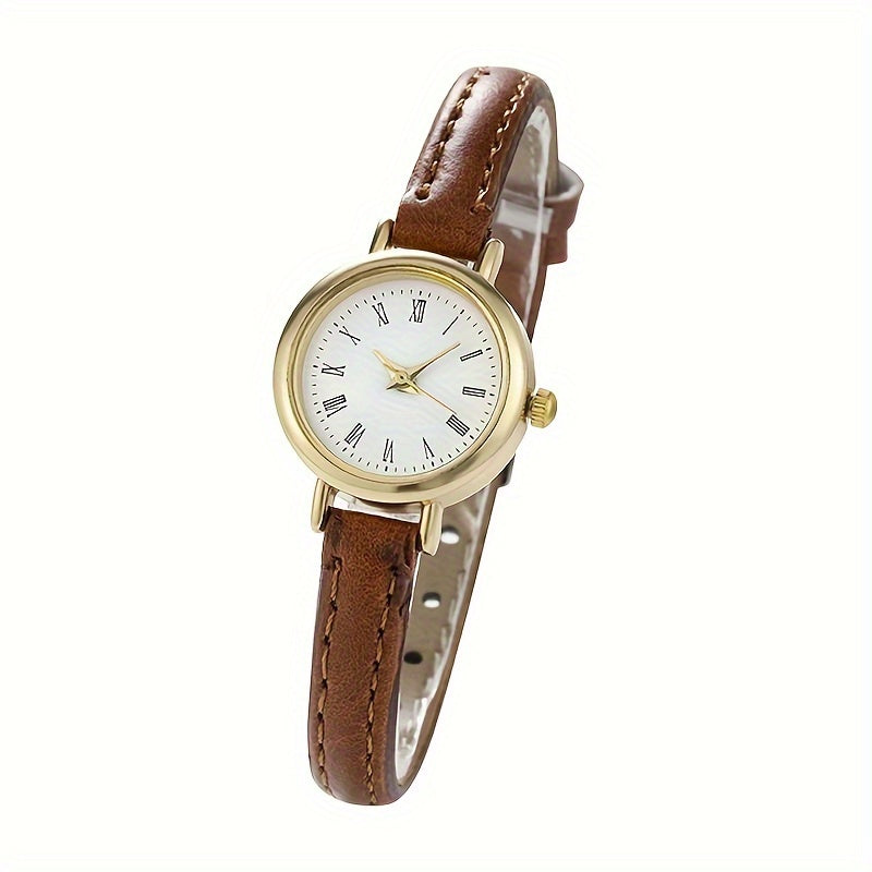 Women's Quartz Watch Casual Round Alloy Case PU Leather Band Retro Rome Style