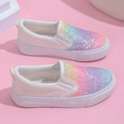 Girls' Rainbow Glitter Slip-On Sneakers Lightweight Canvas Rubber Sole Casual School Sports