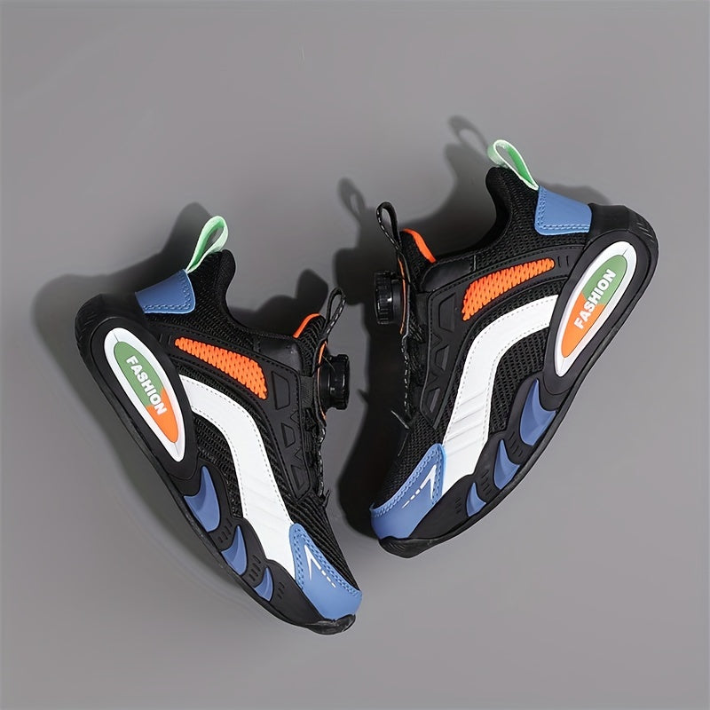 Boys' Low Top Breathable Sneakers with Rotating Button for Running and Casual Wear