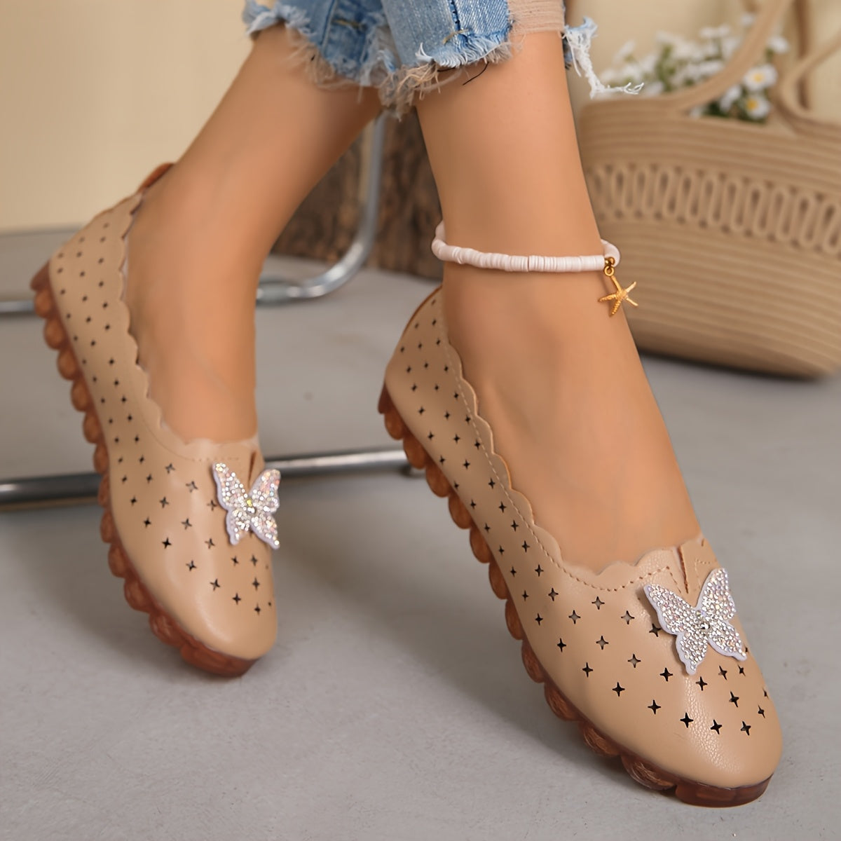 Women's Flats Spring Summer Sparkling Butterfly Non-Slip Rubber Sole