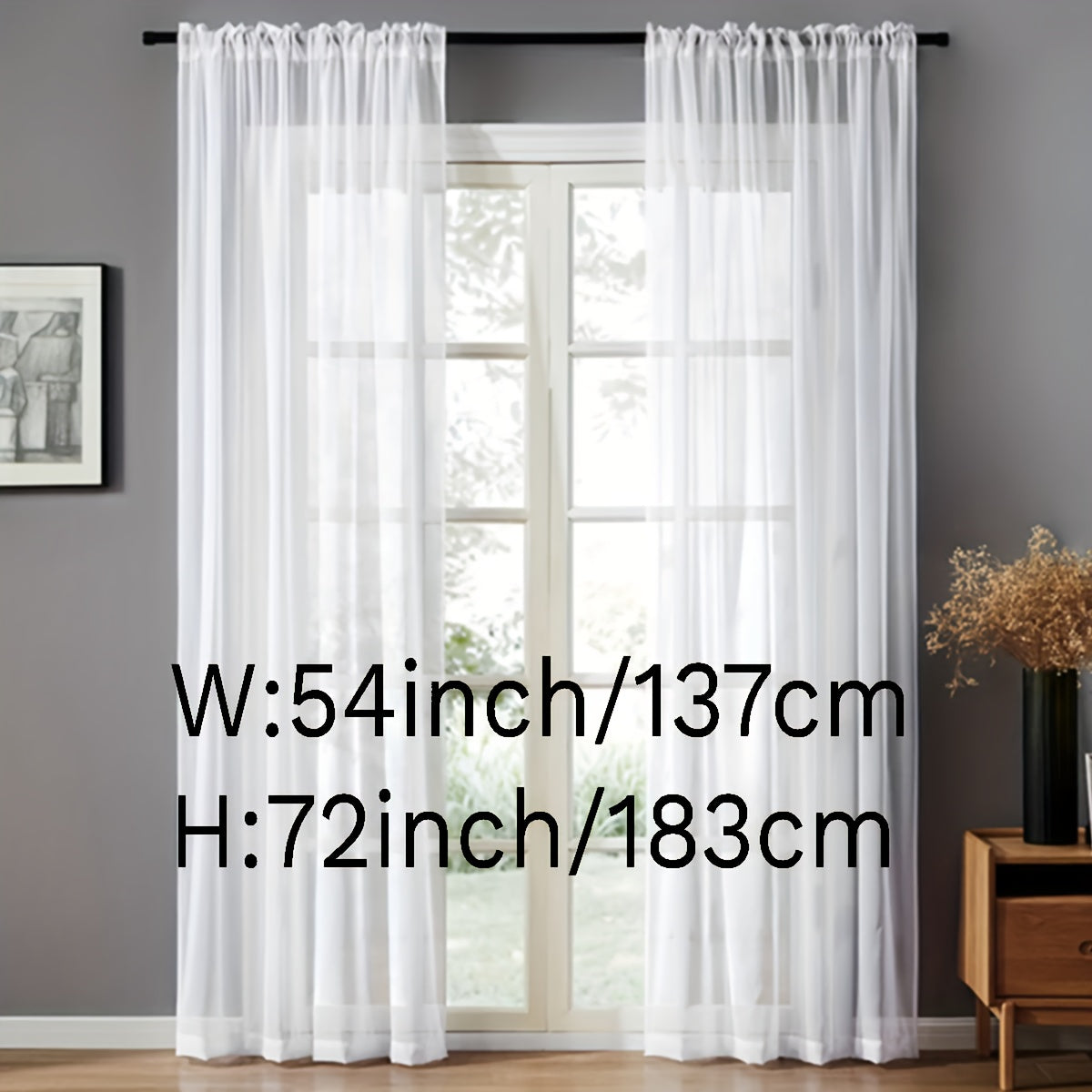 Pair of Sheer Voile Curtains with Rod Pocket for Kitchen Bedroom Living Room