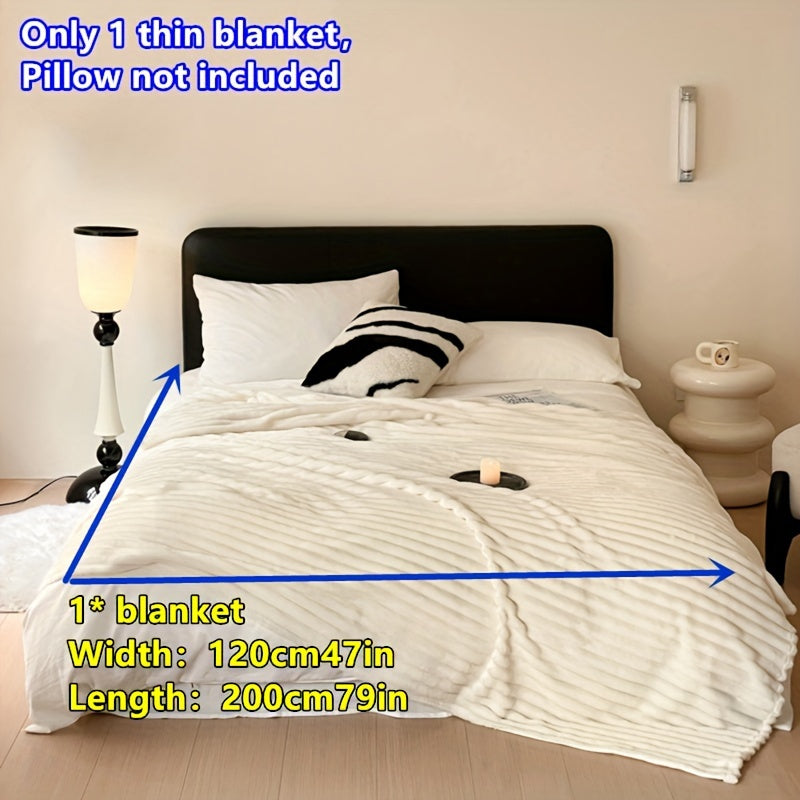 White Flannel Knitted Throw Blanket for Sofa Bed Travel Soft Cozy All-Season Lightweight Polyester 200gsm