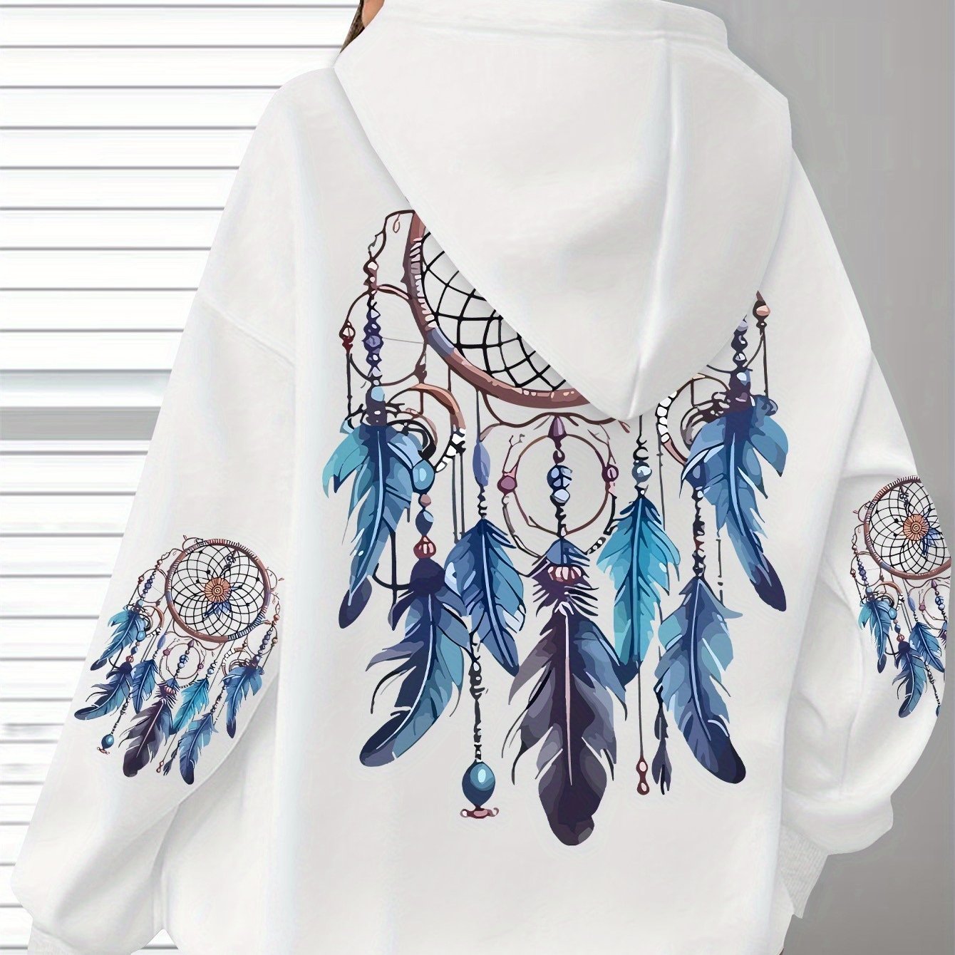 Толстовка с длинным рукавом для женщин больших размеров с принтом ловца снов и карманом кенгуру