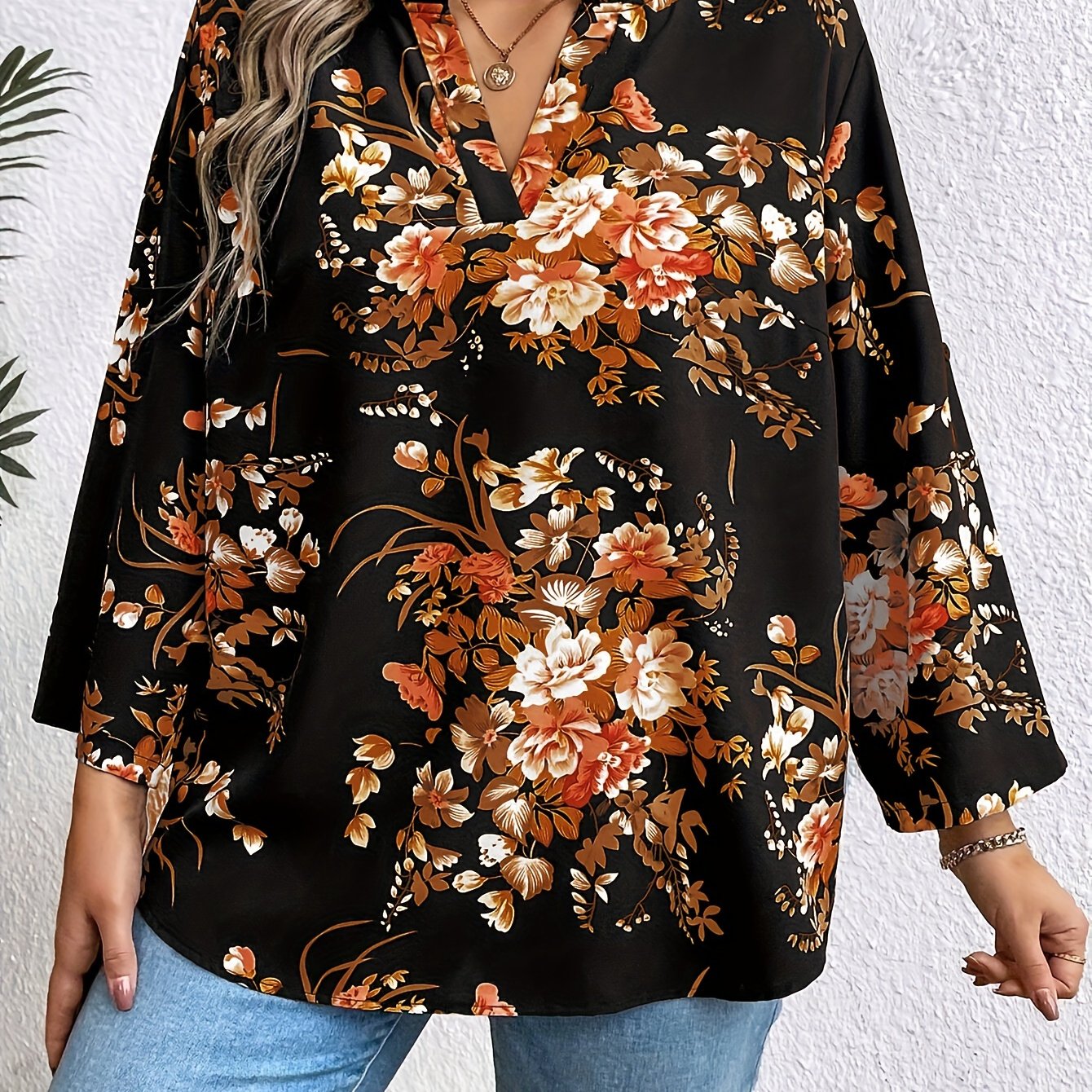 Ayollar uchun geometrik bosma notched collar kofta, katta o'lcham