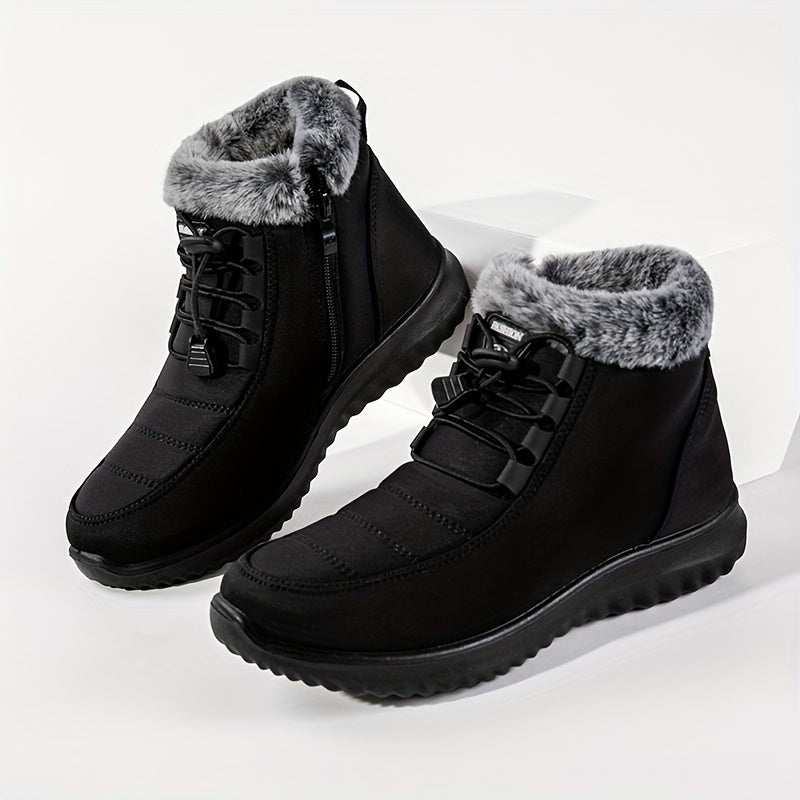 Women's Warm Faux Leather High-Top Boots With Plush Lining