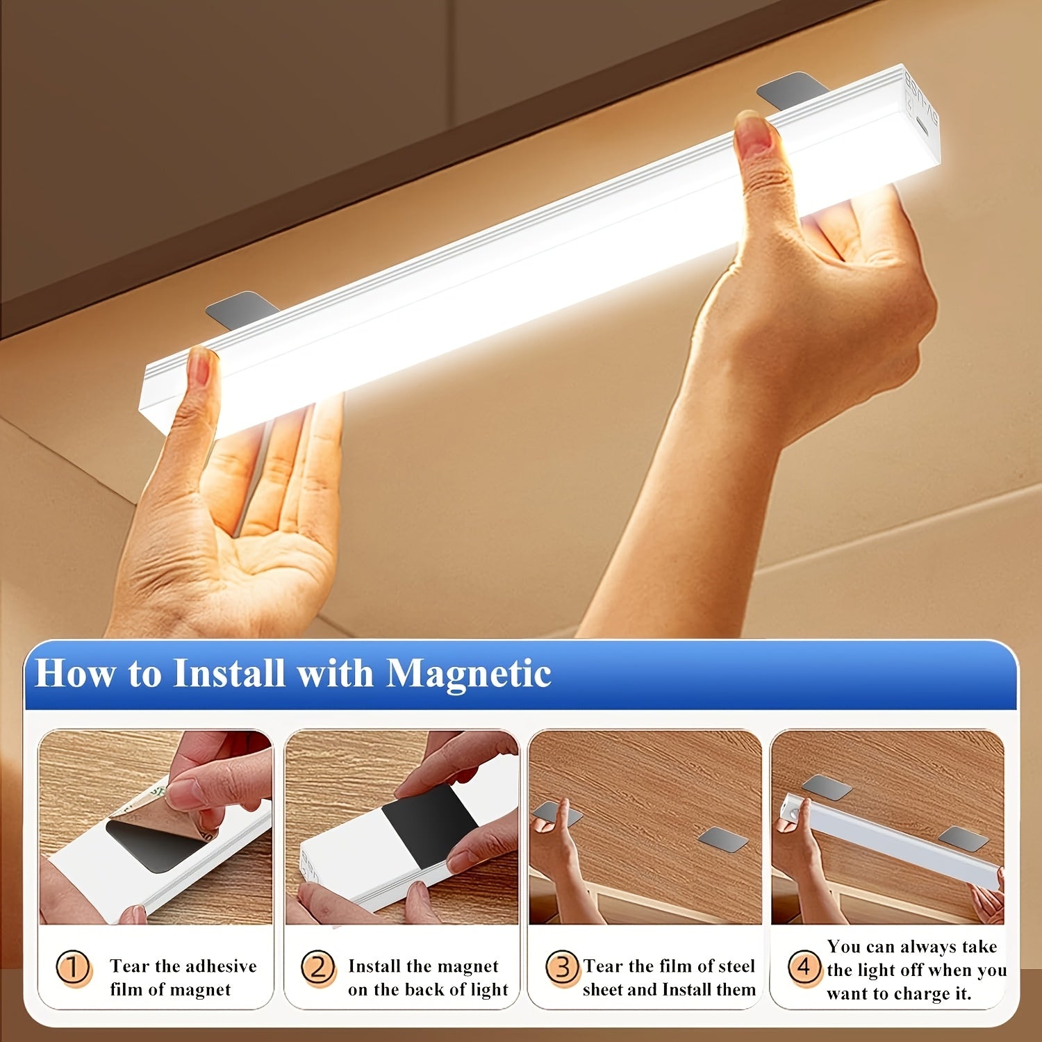 LED Human Sensing Light with Voice Control Ceiling Lamp Adjustable Brightness USB Rechargeable