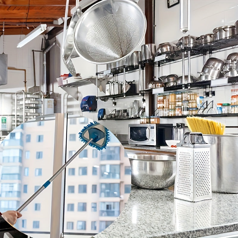 Набор треугольных швабр с поворотной головкой на 360°, выдвижной ручкой, идеален для влажной и сухой уборки полов, стен, плитки и автомобилей, не требует электричества, идеально подходит для уборки дома и кухни.