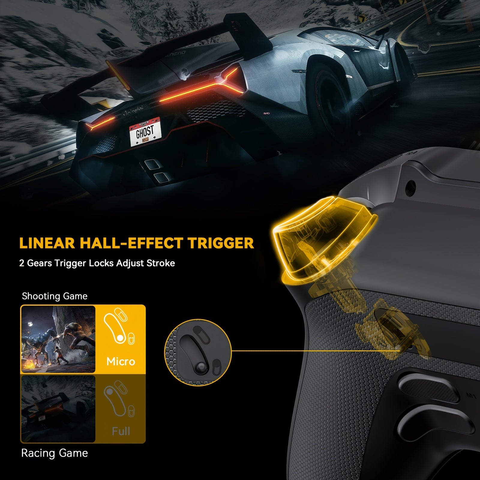 Wireless Gaming Controller with RGB Lighting No-Drift Hall Effect Triggers Remappable Buttons 1800mAh Battery Charging Dock Compatible with PC Switch iOS Android Steam