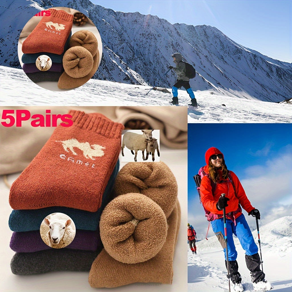 Men's Thermal Crew Socks 5 Pack Cozy Camel Pattern Winter Warmth