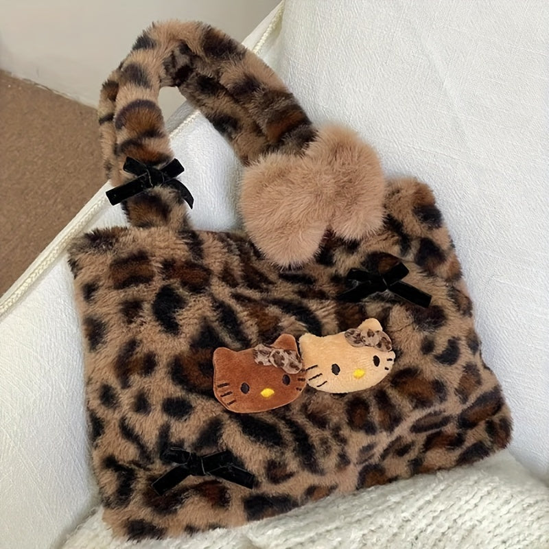 Xayrli Kitty yumshoq sumka, ayollar uchun leopard bosma to'qilgan mato bilan