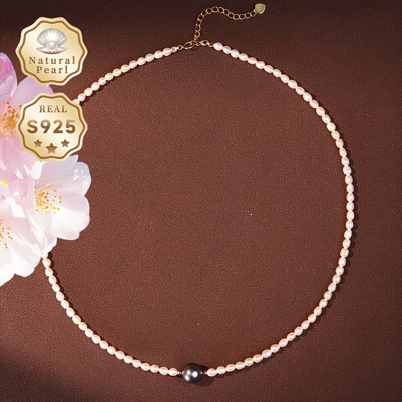 Pearl Necklace for Women Freshwater and Tahitian Pearls Sterling Silver Adjustable Gift