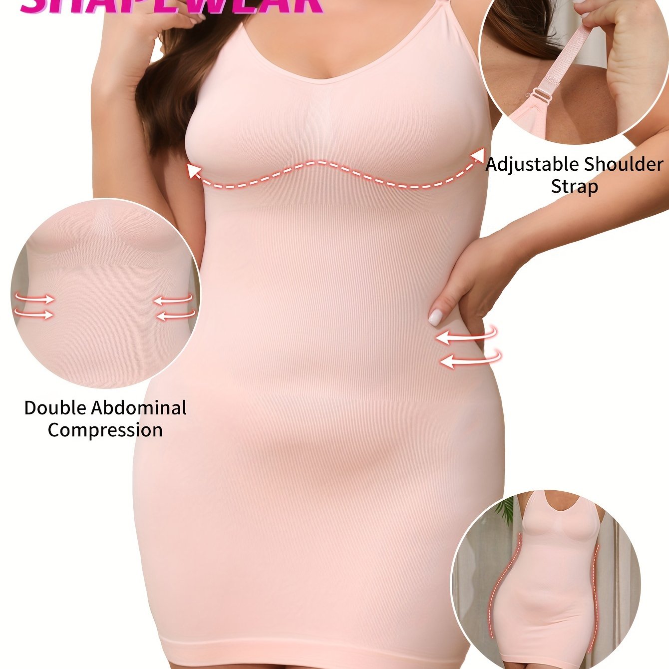 Plus Size Shapewear Dress Bodysuit for Women Polyamide Elastane Seamless Support