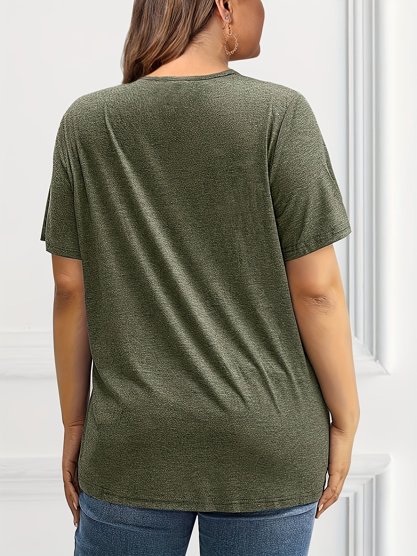 Plus o'lchamli ayollar uchun bir rangli qisqa sleeve T-shirt, kundalik yozgi ko'ylak