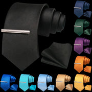 Erkaklar uchun bir rangli ipak aksessuarlar to'plami, galstuk, cho'ntak sharf, sochiq, galstuk klipi, rasmiy kiyimlar va sovg'alar uchun