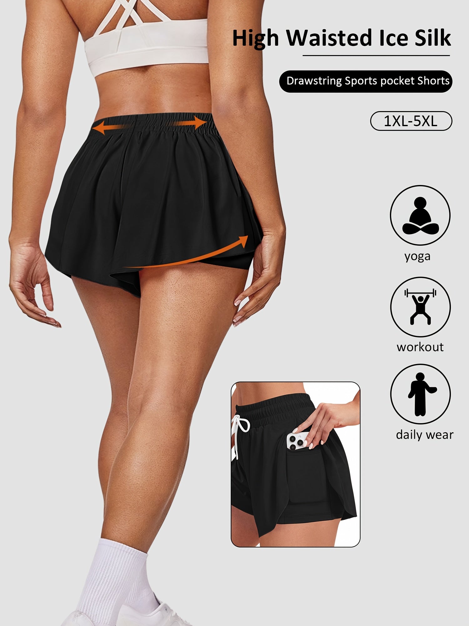 Plus Size Women's High-Elastic Ice Silk Sports Shorts with Drawstring Waist