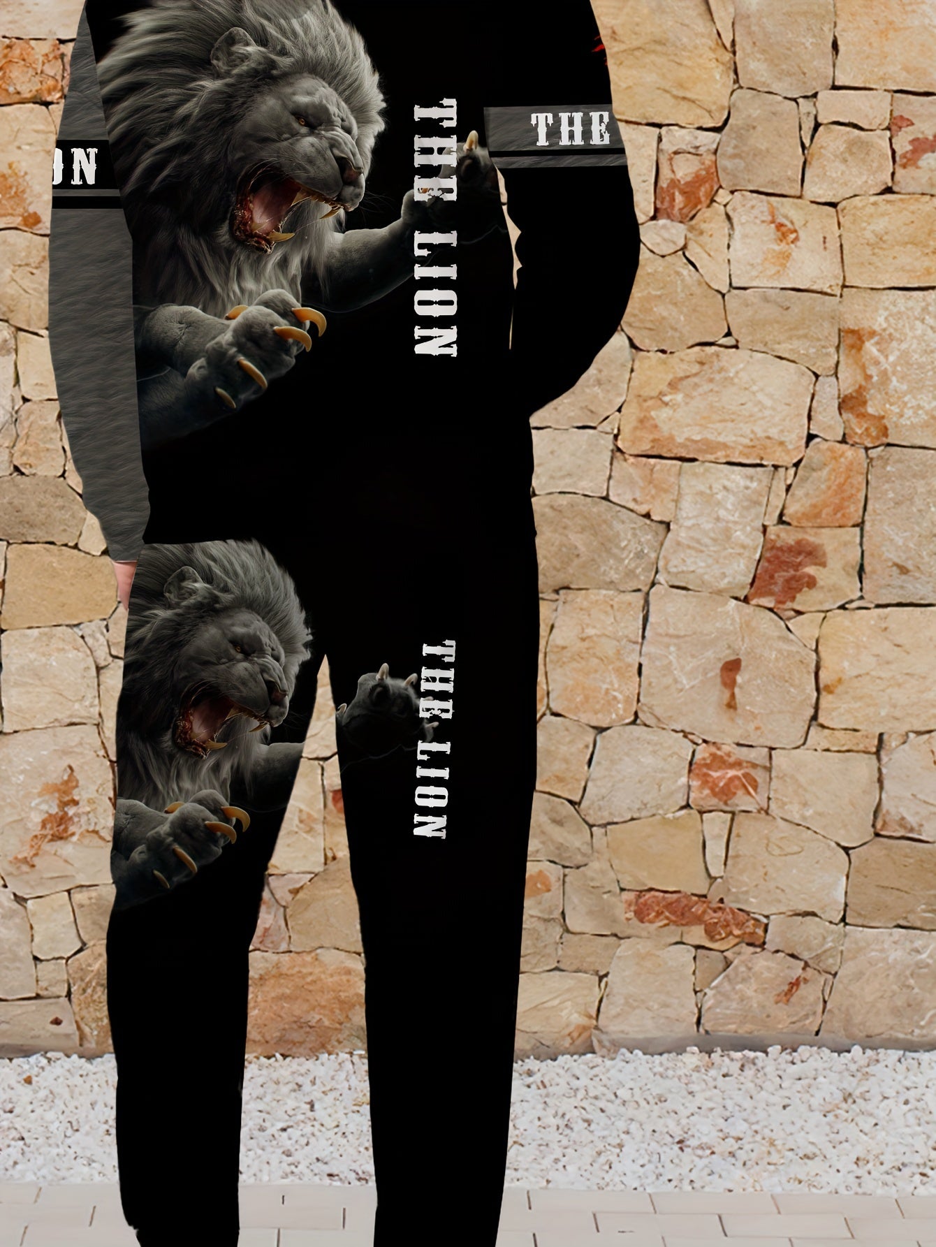 Men's Hoodie and Sweatpants Set with Lion Graphic Polyester Casual Spring Fall
