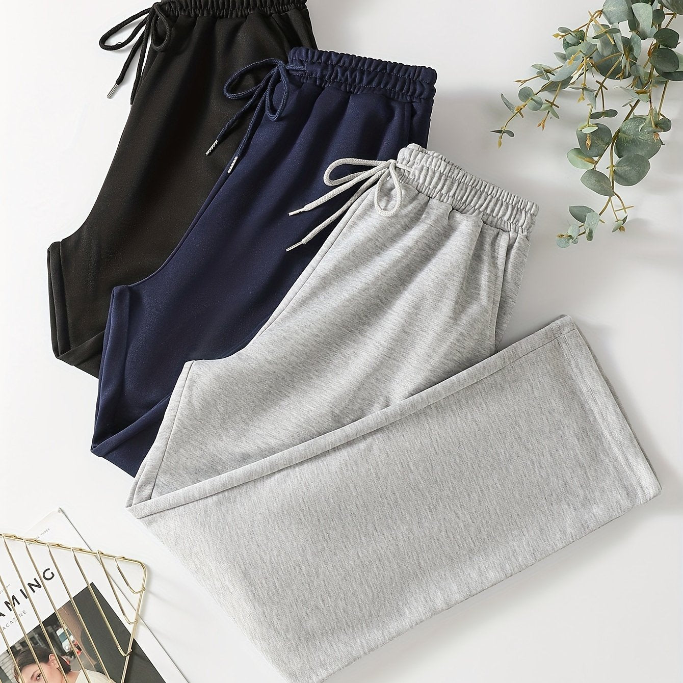 Women's Casual Joggers with Drawstring High Waist Pockets Solid Knit Fabric Spring Fall