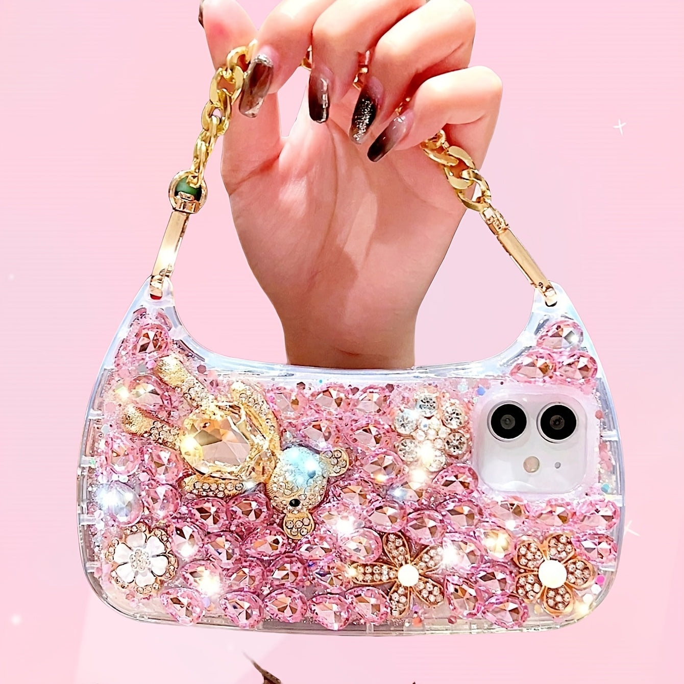 Luxury Transparent TPU Phone Case with Wrist Chain for iPhone Models