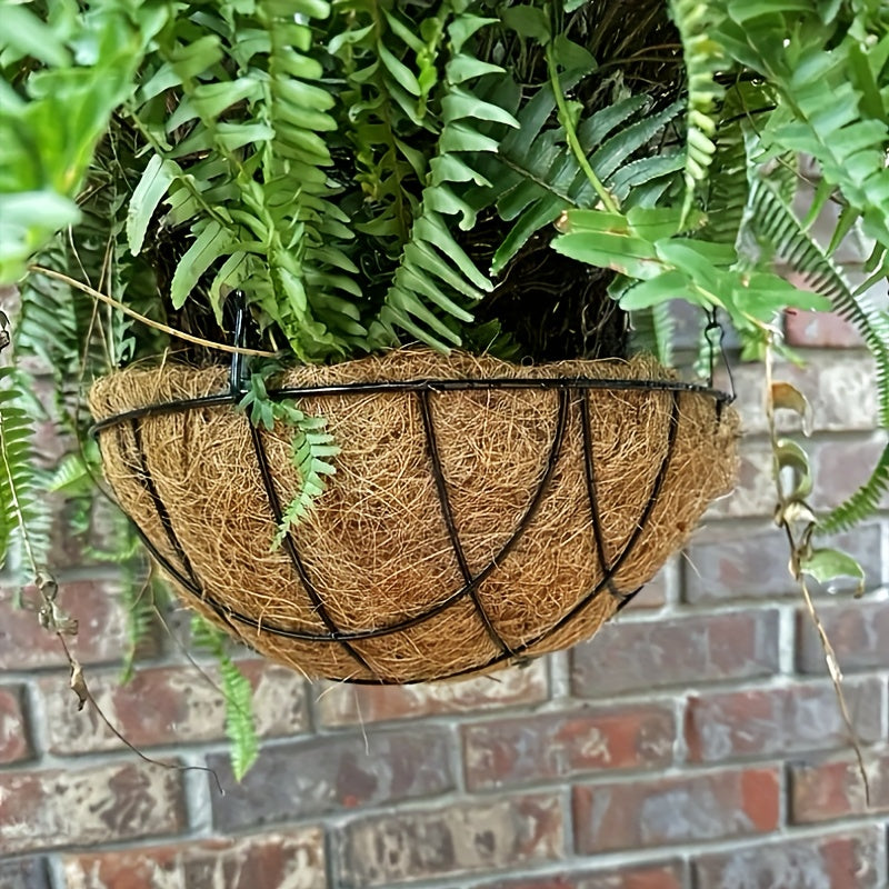 Set of 2 Metal Hanging Plant Baskets 10-Inch Round Wire with Coconut Liners for Outdoor Garden Decor