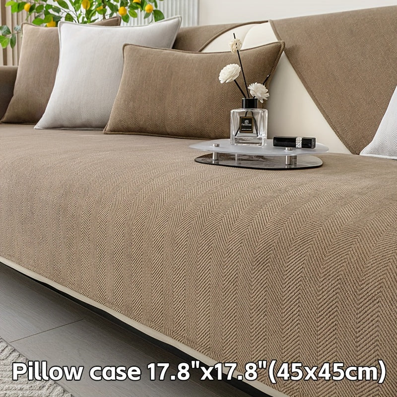 Зеленая накидка на диван из шенилла с узором «елочка», противоскользящая, подходит для домашних животных, подходит для 1-4 человек, моется в машине