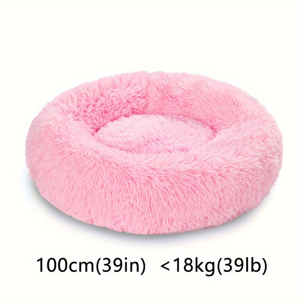 Round Fluffy Dog Bed with Non-Skid Bottom Polyester Material