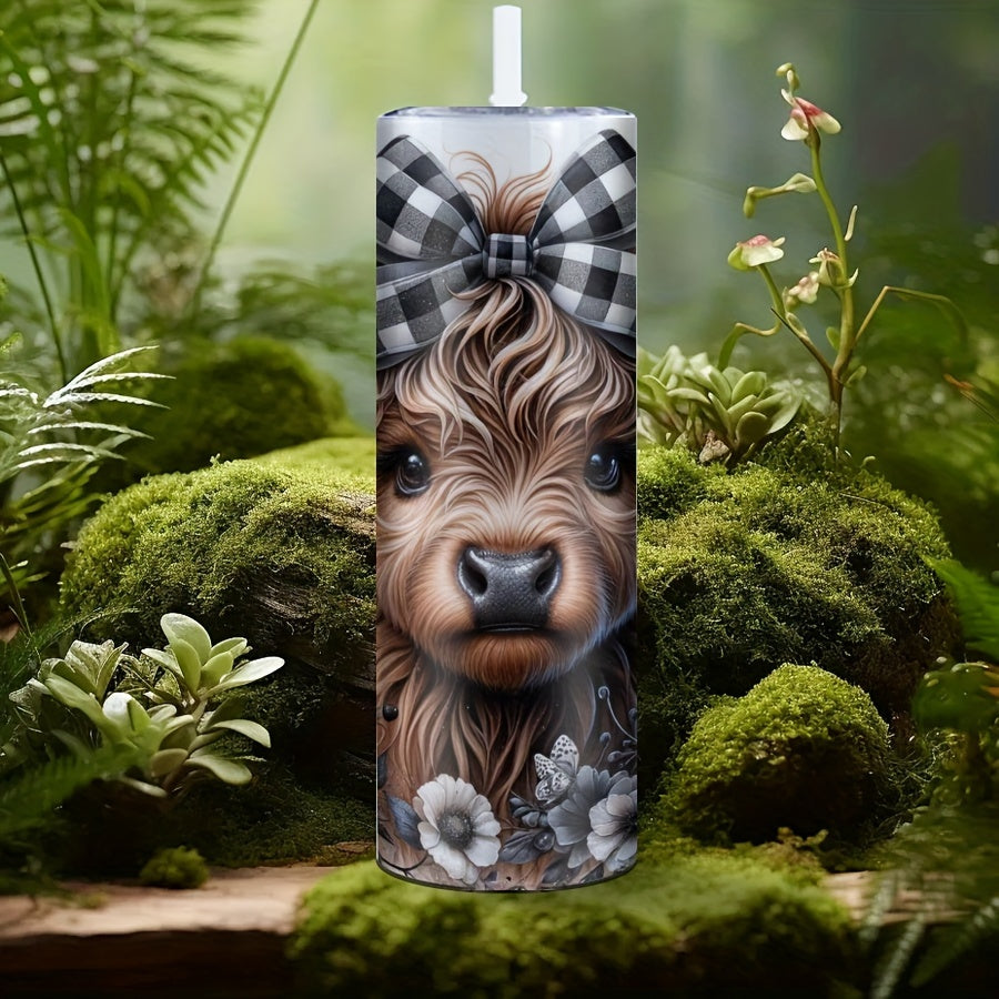 20oz Highland Cow Floral Stainless Steel Tumbler for Gifts and Parties