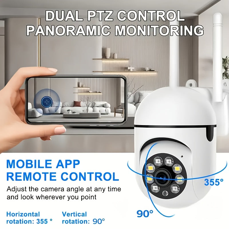 Cámara de seguridad inalámbrica HD 1080P con panorámica, inclinación, zoom, visión nocturna, audio bidireccional y seguimiento de movimiento en interiores y exteriores