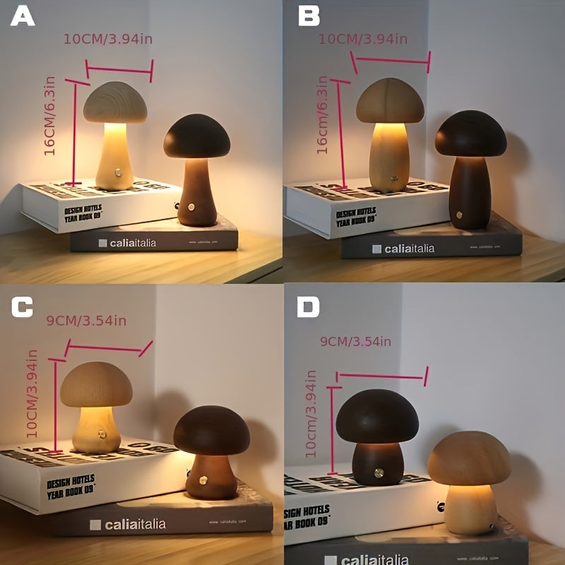 Mushroom LED Night Light with Adjustable Brightness Touch Switch USB Powered