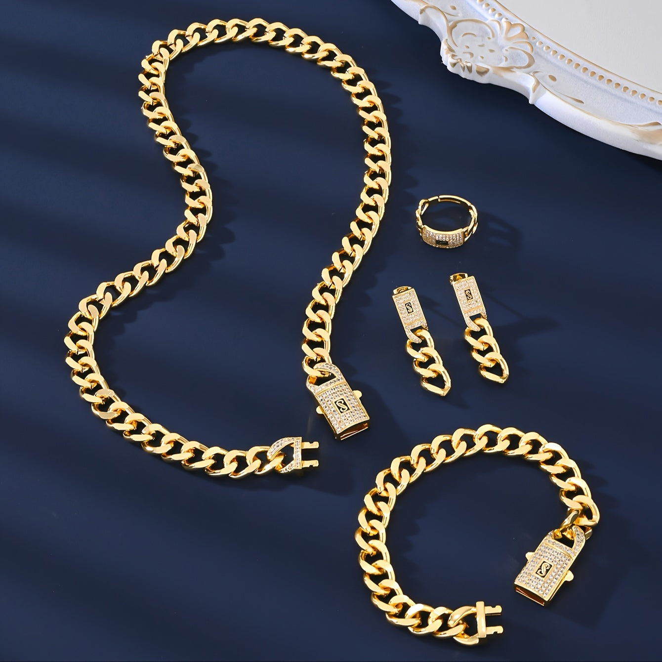 High-Quality Copper Jewelry Set for Women Necklace Earrings Rings Bracelets with Zirconia Lock