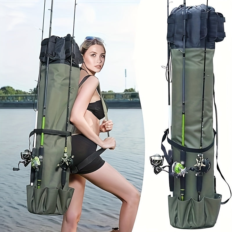 Large Waterproof Green Fishing Rod Bag with Drawstring Closure