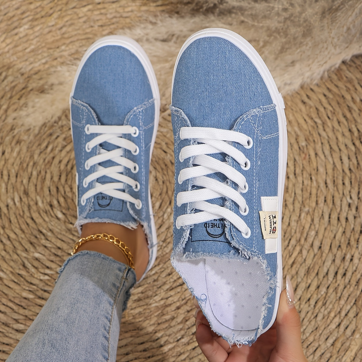 Women's Casual Solid Color Sneakers Black White Blue Brown Slip-On Lace-Up Shoes