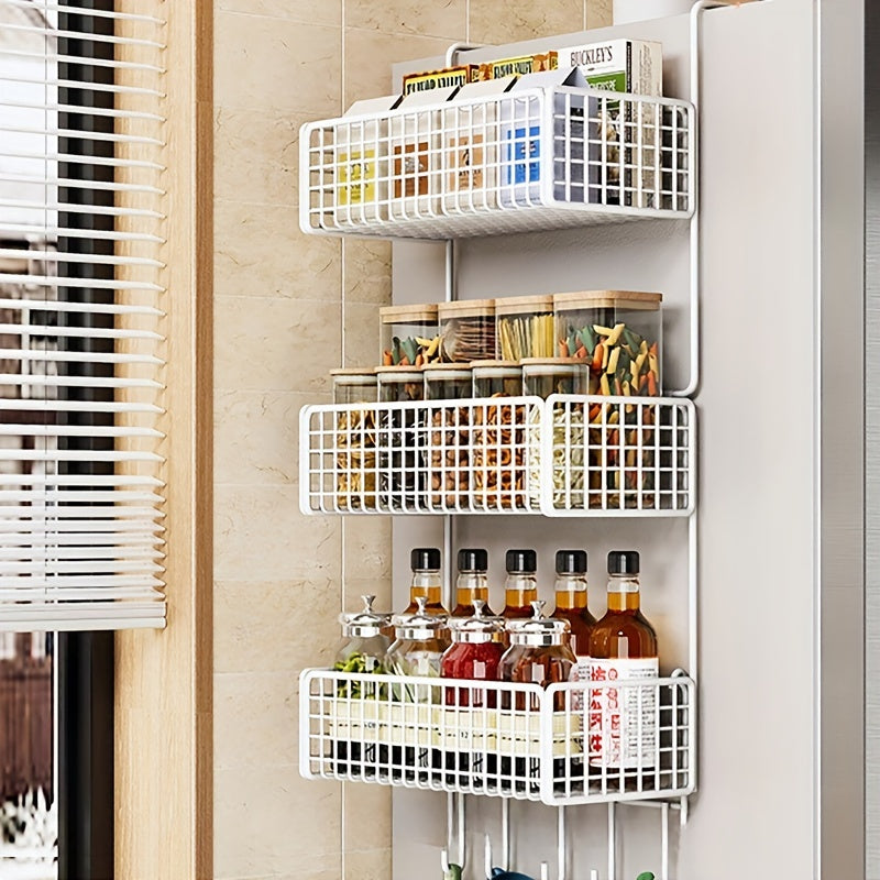 Estante de almacenamiento de cocina de metal de múltiples capas con soporte para film transparente y montaje en pared