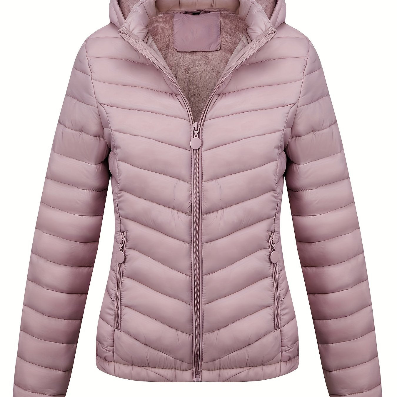 Abrigo acolchado con cremallera para mujer con bolsillos inclinados, manga larga, otoño e invierno, impermeable, no elástico