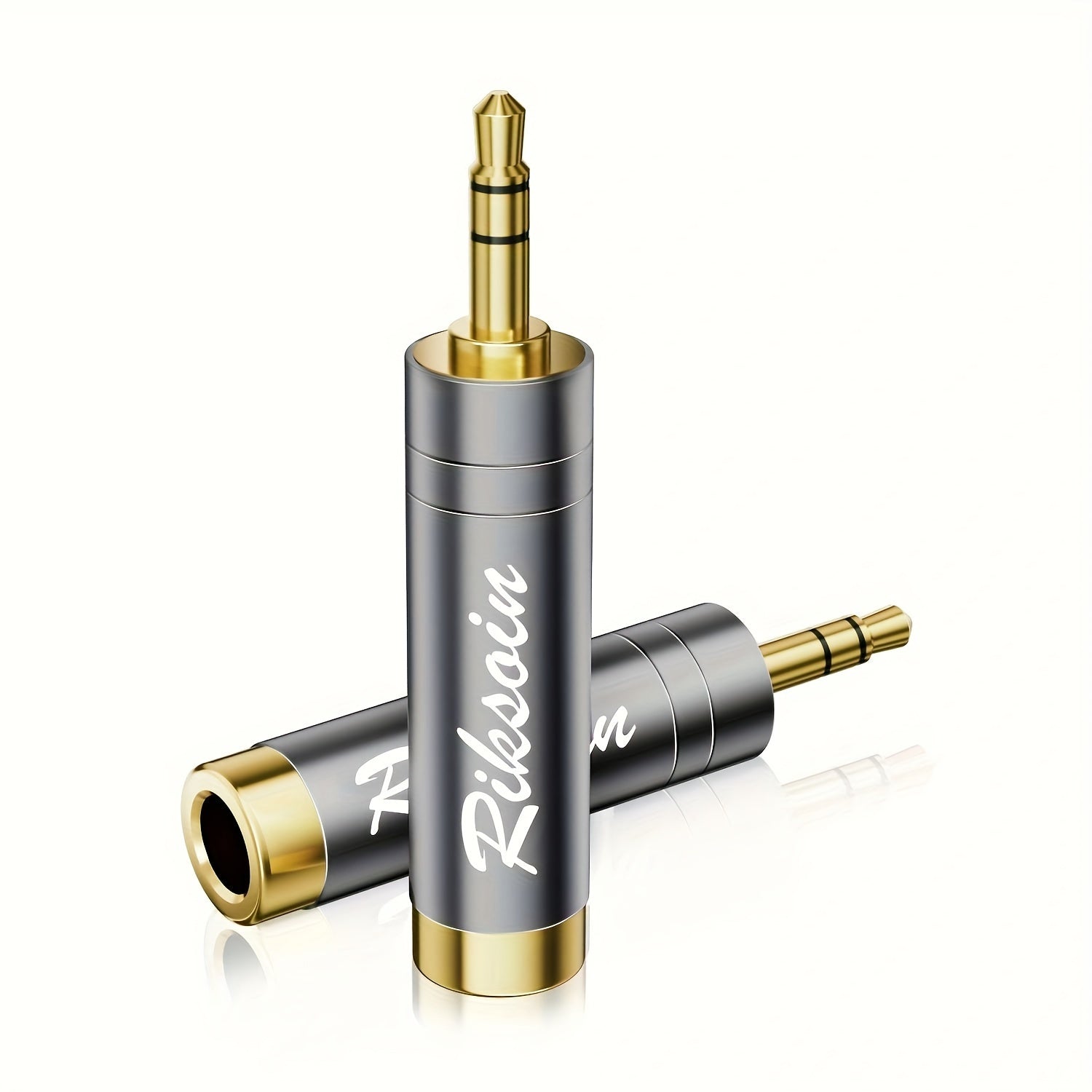 Adaptador de audio de 3.5mm a 6.5mm, chapado en oro, reducción de ruido, aleación gris para instrumentos musicales