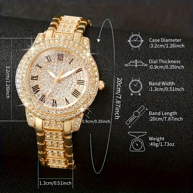 Women's Watch and Jewelry Set with Rhinestones Stainless Steel Band Quartz Movement