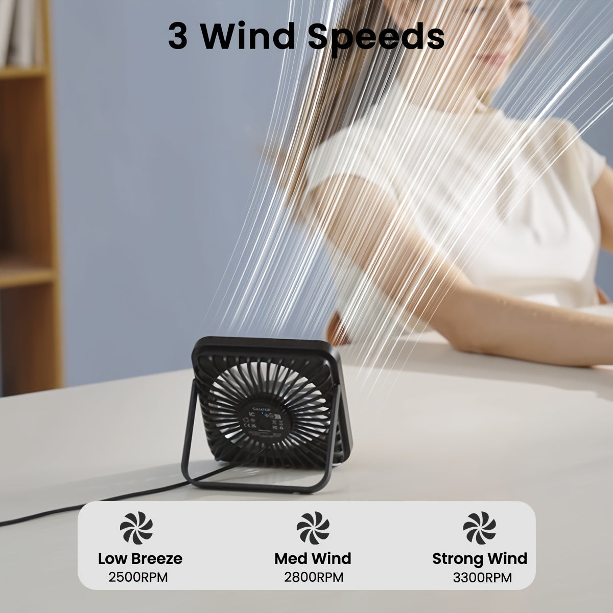 Compact 13.97cm Black Desktop Fan USB Powered Silent 3-Speed Adjustable