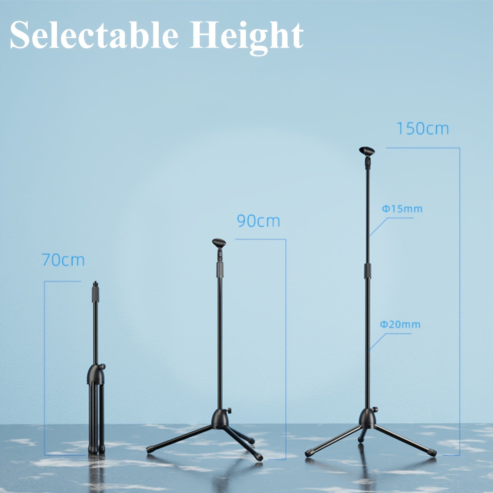 Adjustable Microphone Stand Floor Tripod Black Alloy for Live Performances