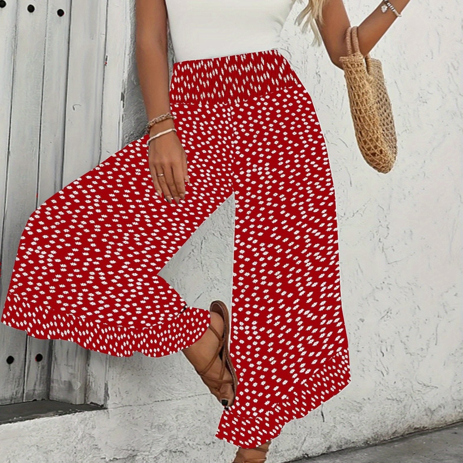 Women's Plus Size Floral Print Wide Leg Pants High-Waisted All-Season