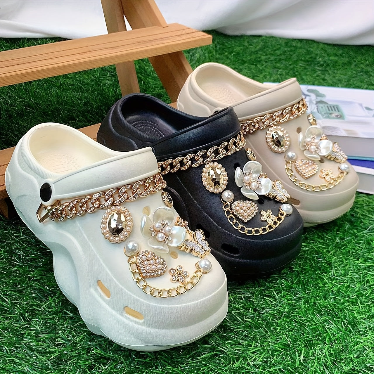 Women's EVA Slip-On Shoes Summer Casual With Flower and Rhinestone Details