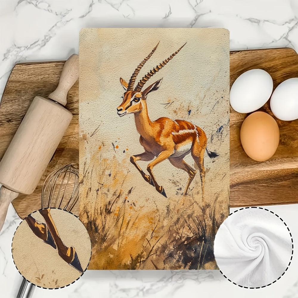 Set of 2 Ultra-Plush Kitchen Towels Grasslands Print 40x60cm Absorbent Dish Cloths