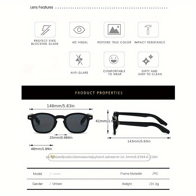 Square Glasses for Men and Women Lightweight Fashion Frame Casual and Activity Wear