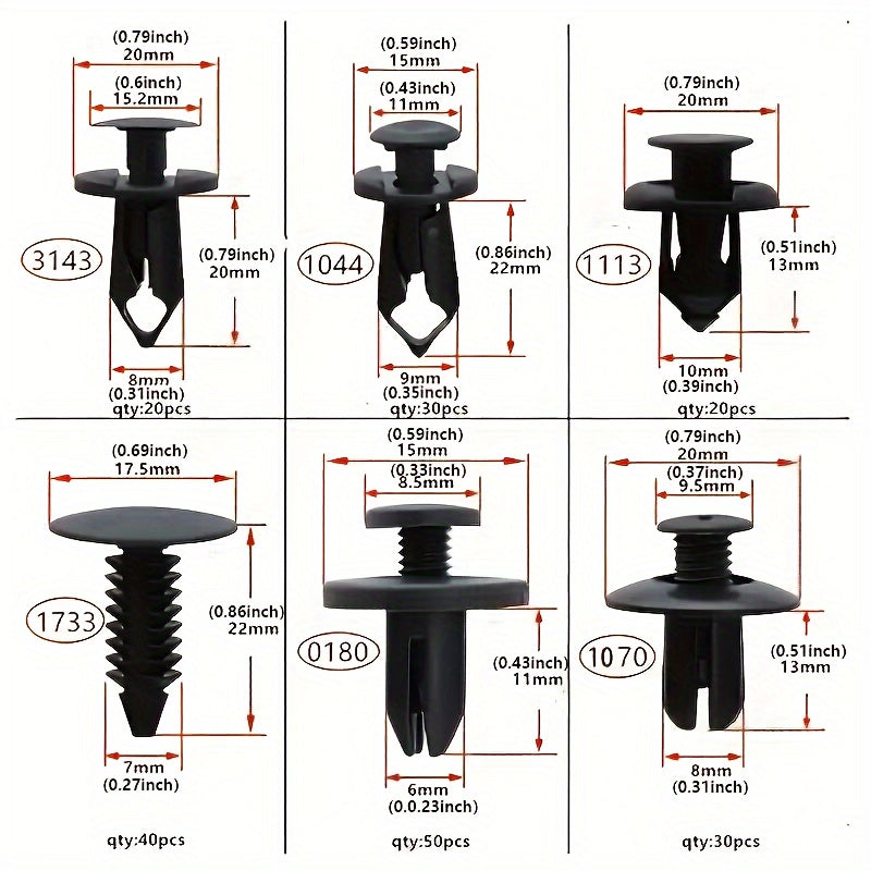 190 Pcs Auto Fastener Clips ABS Plastic Rivet Set for Car Bumpers and Mud Flaps