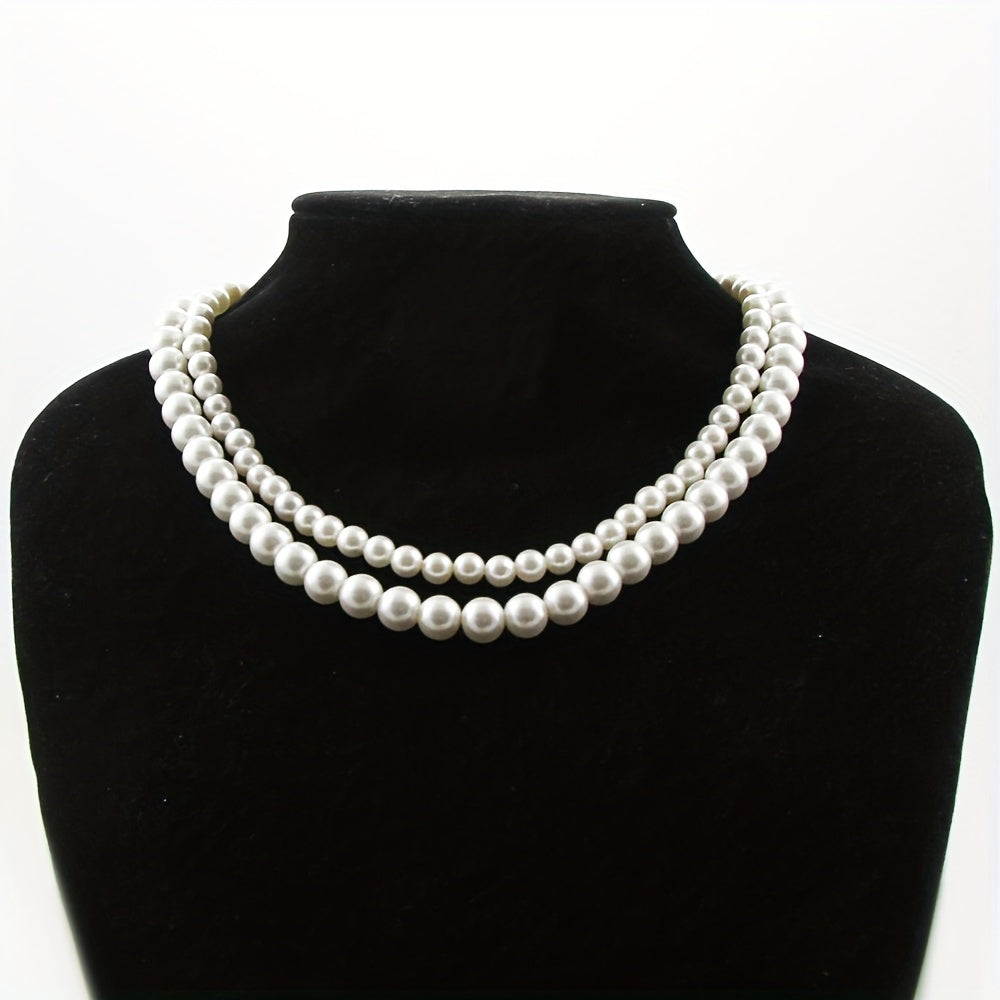 Women's Double Strand Shell Pearl Necklace with Zirconia Inlay and Infinite Clasp