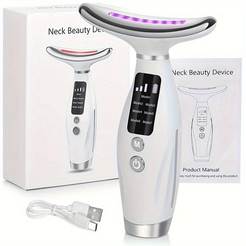 Rechargeable Facial Neck Massager with LED Lights and Heating Mode for Skin Care and Stress Relief