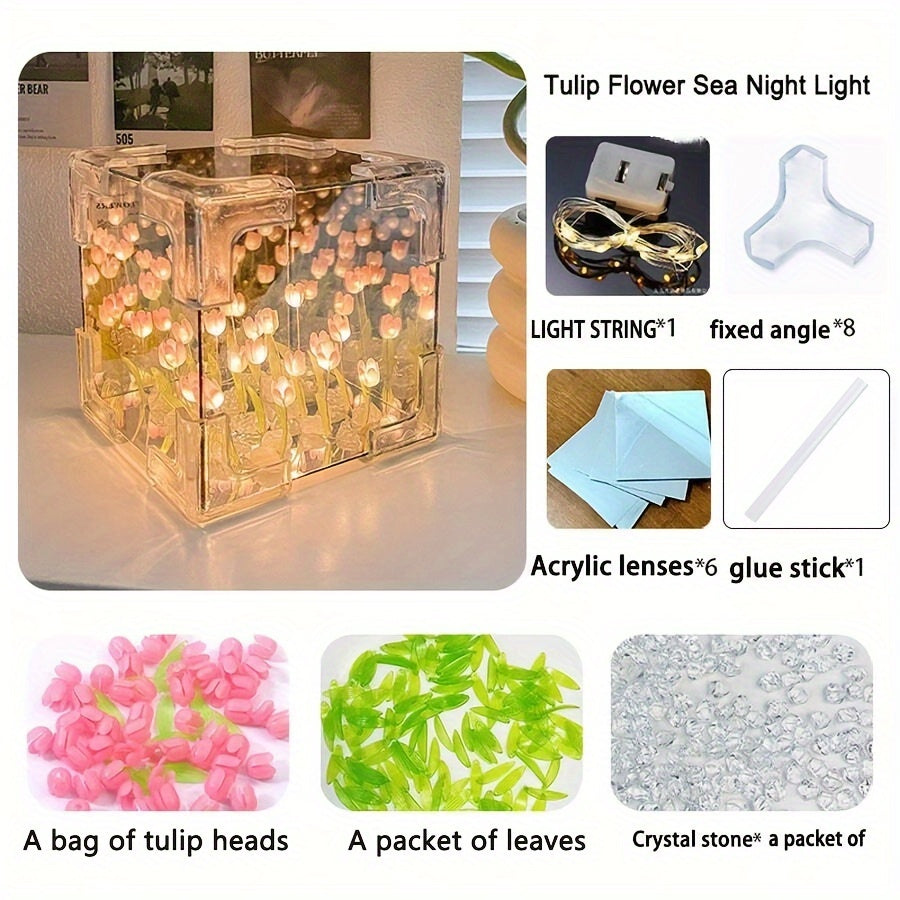 DIY Tulip Nightlight with 20 LEDs Flower Sea Modern Tabletop Gift for Girlfriends Family and Friends
