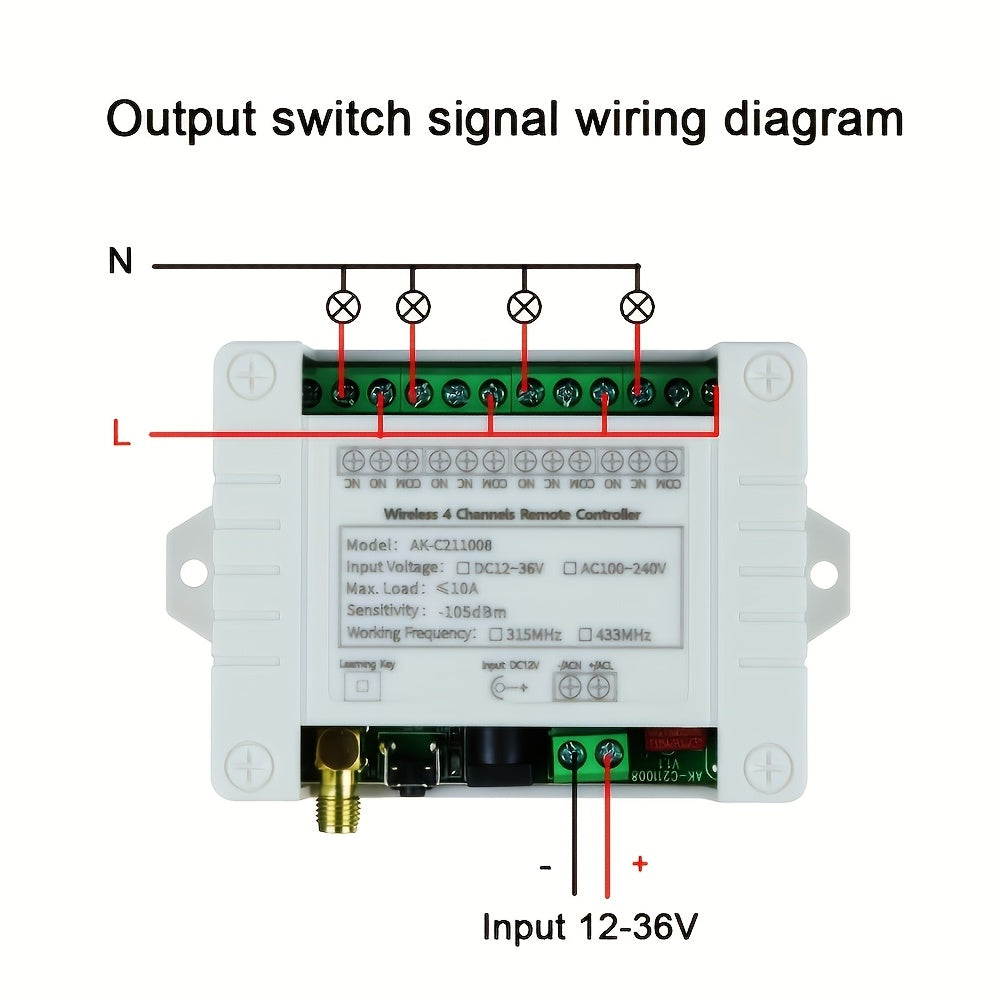 Wireless 4-Channel RF Relay Switch Remote Control Wall Mount Shock-Resistant for Computers