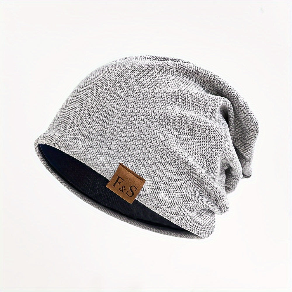 Men's Cotton Polyester Beanie Hat with Alphabet Pattern, Stretch, Casual Winter Gift